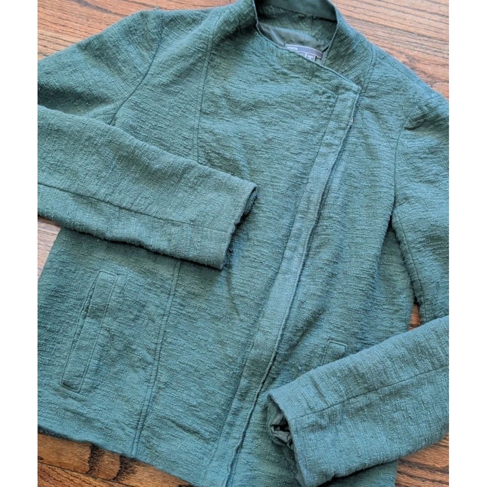 Vince Textured Knit Asymmetric Green Moto Jacket Women's Sz M Quiet Luxury Chic